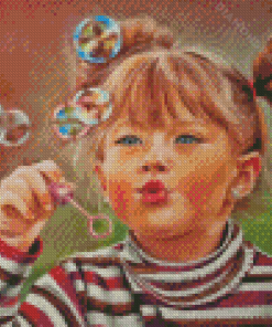 Cute Little Girl Blowing Bubbles Diamond Painting