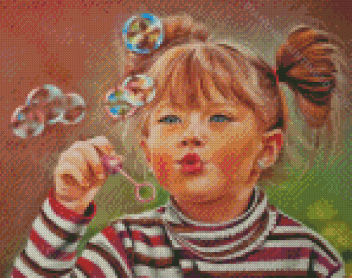 Cute Little Girl Blowing Bubbles Diamond Painting