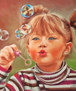 Cute Little Girl Blowing Bubbles Diamond Painting