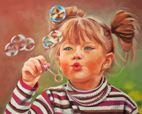 Cute Little Girl Blowing Bubbles Diamond Painting