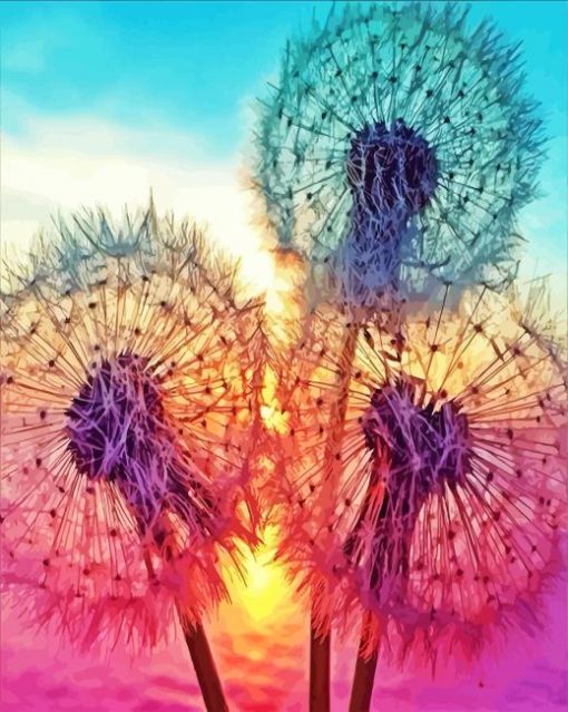 Three Dandelions Sunset Diamond Painting