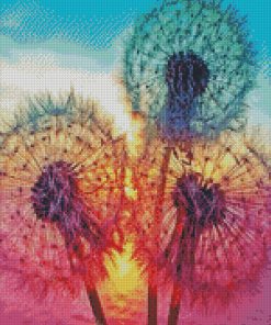 Three Dandelions Sunset Diamond Painting