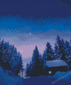 Snowfall Forest Cabin Diamond Painting