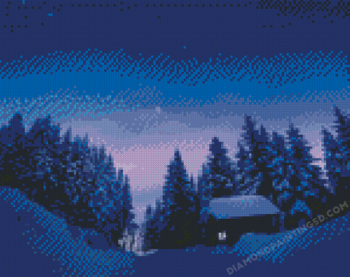 Snowfall Forest Cabin Diamond Painting