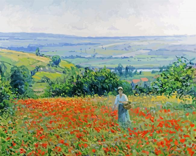 Woman In Poppy Field Diamond Painting