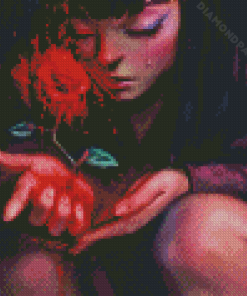 Girl And Red Rose Diamond Painting