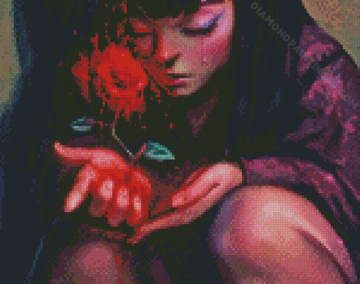 Girl And Red Rose Diamond Painting