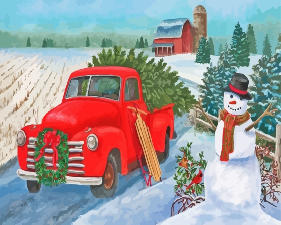 Christmas Ford Truck Diamond Painting