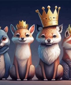 5 Animals Wearing Crowns Diamond Painting