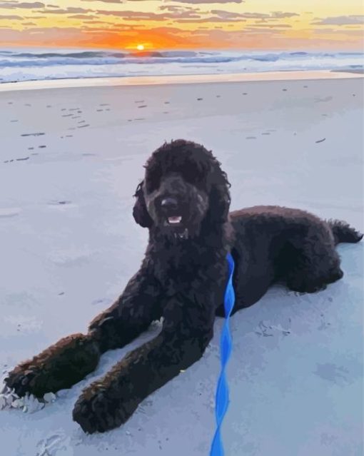 Black Goldendoodle At The Beach Diamond Painting