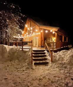 Cabin At Night Diamond Painting