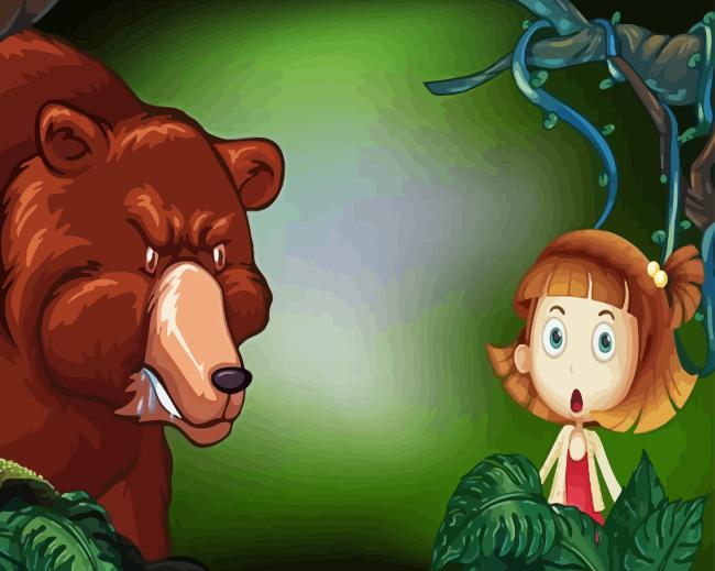 Cartoon Girl With The Bear Diamond Painting