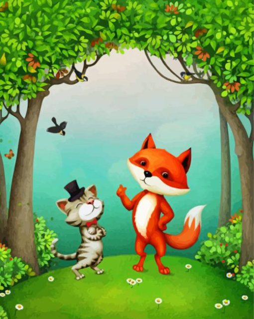 Cat And Fox Diamond Painting