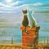 Cats Friends On The Roof Diamond Painting