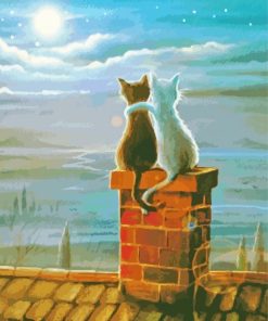 Cats Friends On The Roof Diamond Painting