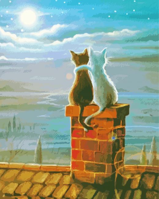 Cats Friends On The Roof Diamond Painting