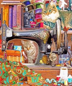 Cats In A Sewing Room Diamond Painting