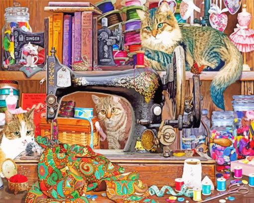 Cats In A Sewing Room Diamond Painting