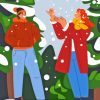 Couple In Snow Illustration Diamond Painting