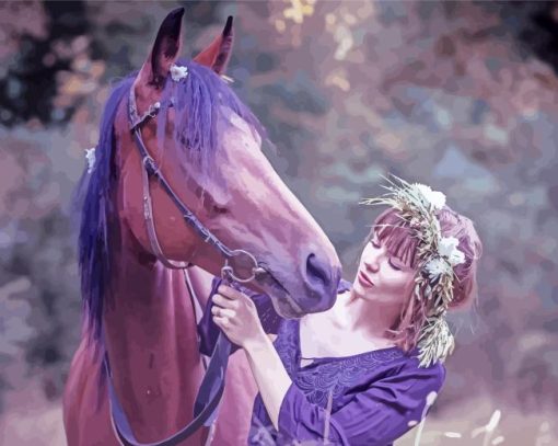 Girl With Purple Horse Diamond Painting