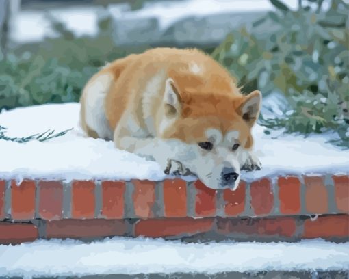 Hachiko In Snow Diamond Painting