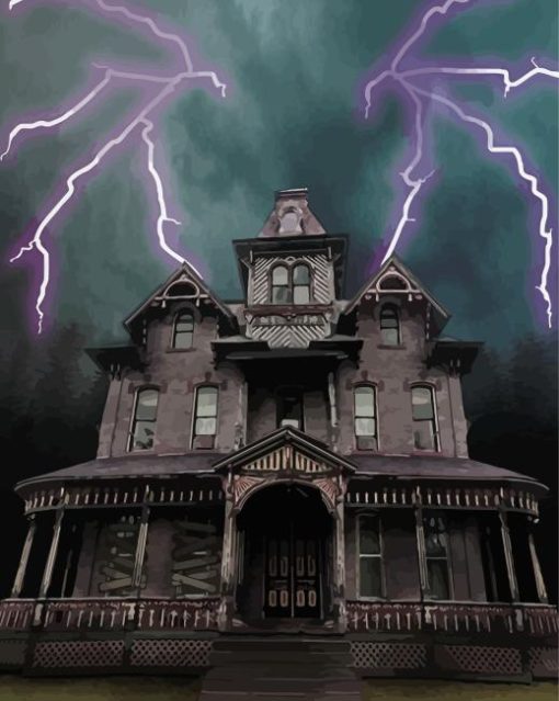 Haunted House And Lightning Diamond Painting