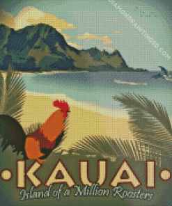 Kauai Island Roosters Poster Diamond Painting