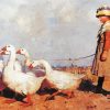 Little Farm Girl With Geese Art Diamond Painting