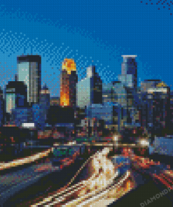 Minneapolis Skyline At Night Diamond Painting