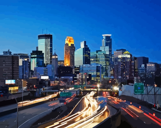 Minneapolis Skyline At Night Diamond Painting