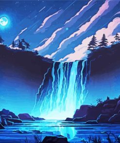 Night Moonlight Waterfall Diamond Painting