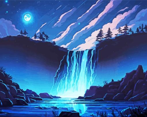 Night Moonlight Waterfall Diamond Painting