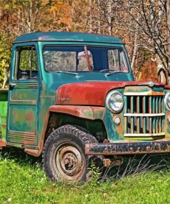 Old Willys Jeep Pickup Truck Diamond Painting