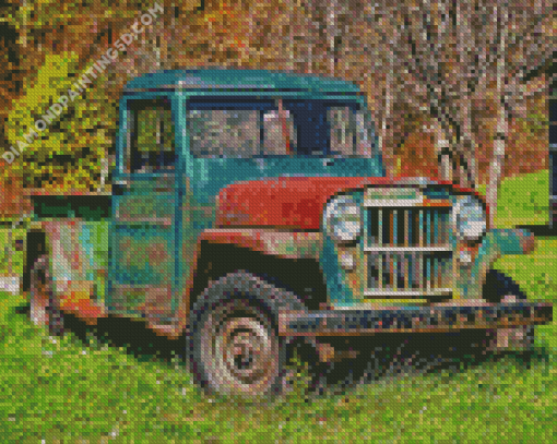 Old Willys Jeep Pickup Truck Diamond Painting