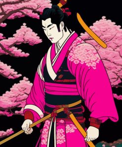 Samurai With Magenta Kimono Diamond Painting