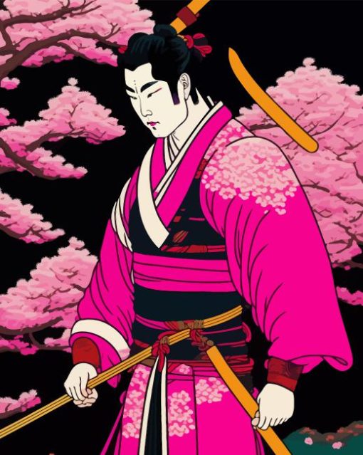 Samurai With Magenta Kimono Diamond Painting