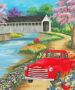 Spring Covered Bridge Diamond Painting