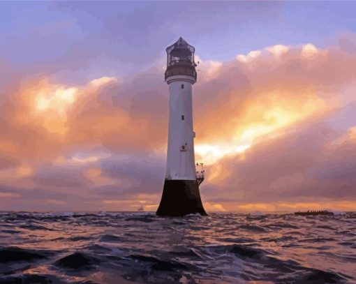 Sunset Over Arbroath Lighthouse Diamond Painting