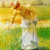 Vintage Woman Picking Flowers Diamond Painting