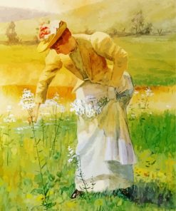 Vintage Woman Picking Flowers Diamond Painting