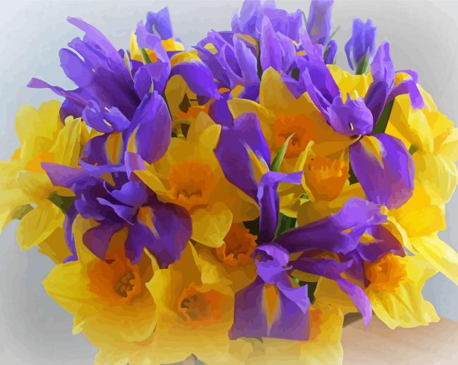 Violet Irises And Daffodils Diamond Painting