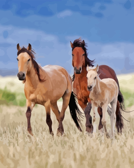 Wild Mustangs Family Diamond Painting