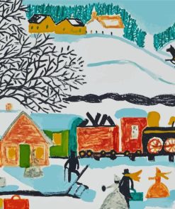 Winter Train Station Maud Lewis Diamond Painting