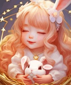 Adorable Girl And Bunny Diamond Painting