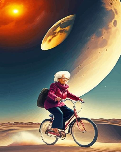 Aesthetic Cyclist Old Woman Diamond Painting