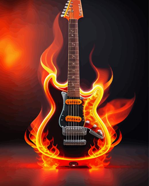 Aesthetic Fire Guitar Diamond Painting