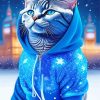 Cat In A Blue Hoodie Diamond Painting