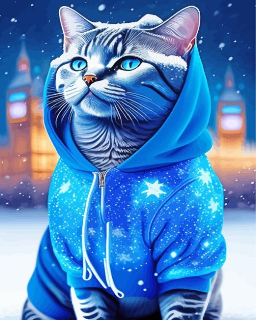 Cat In A Blue Hoodie Diamond Painting