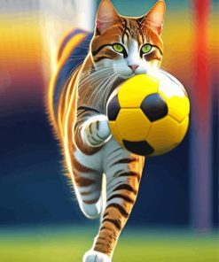 Cat Playing Football Sport Diamond Painting