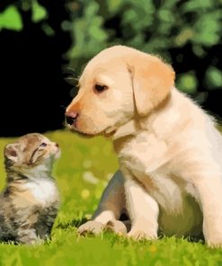 Cute Puppy And Kitten Diamond Painting